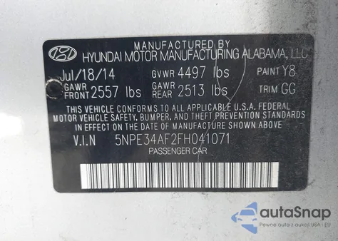 2015 Hyundai Sonata Sport из США, поврежденный, VIN 5NPE34AF2FH041071